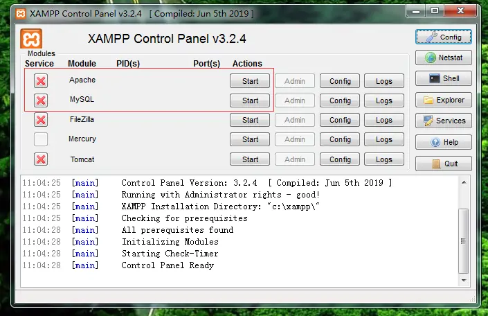 启动Apache和MySQL启动本地服务器