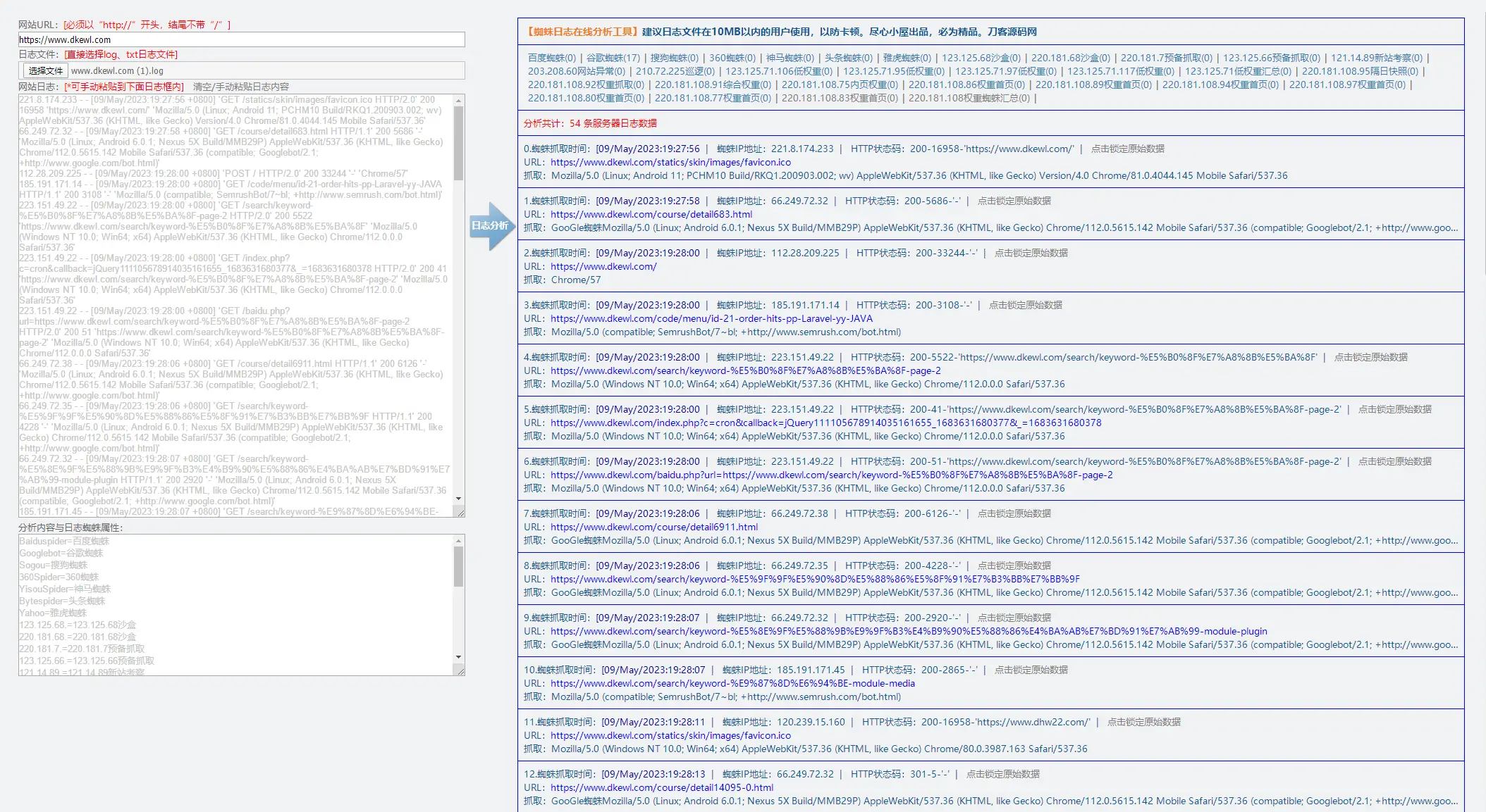 网站日志蜘蛛在线分析工具源码 日志可视化管理工具源码 快速分析搜索引擎网络爬虫抓取记录-知新网